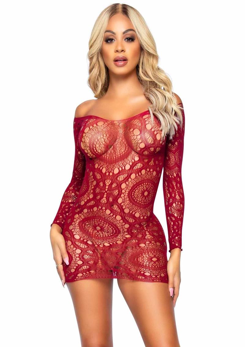 Crochet Lace Long Sleeved Mini Dress