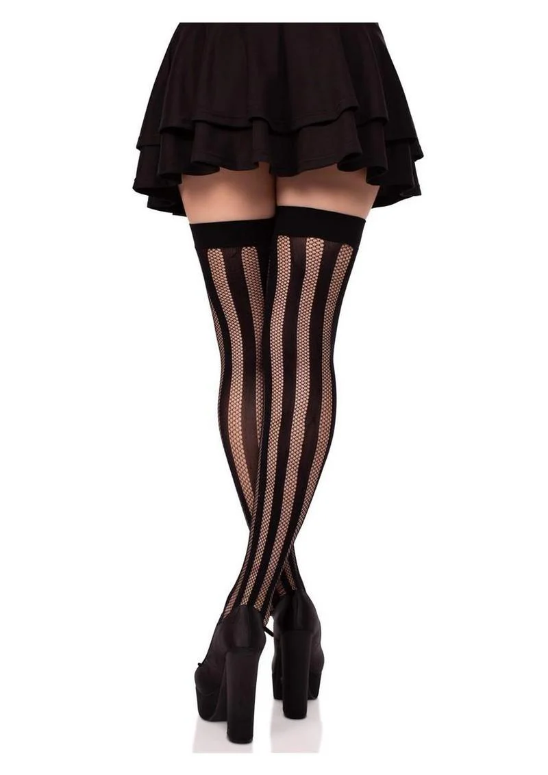Leg Avenue Net and Opaque Striped Thigh Highs - Image 3