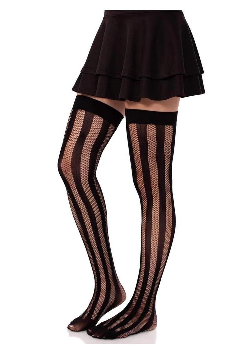 Leg Avenue Net and Opaque Striped Thigh Highs - Image 4