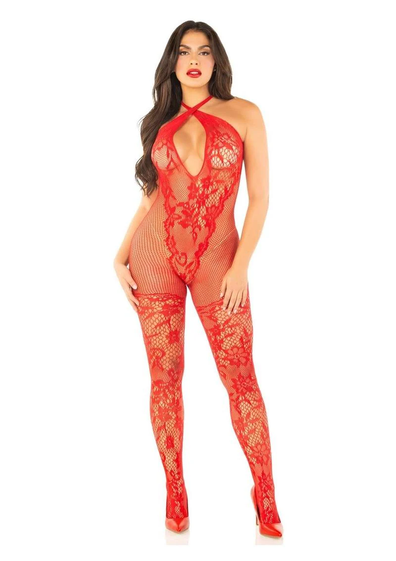 Seamless Net & Lace Jumpsuit with Halter Keyhole - Image 8